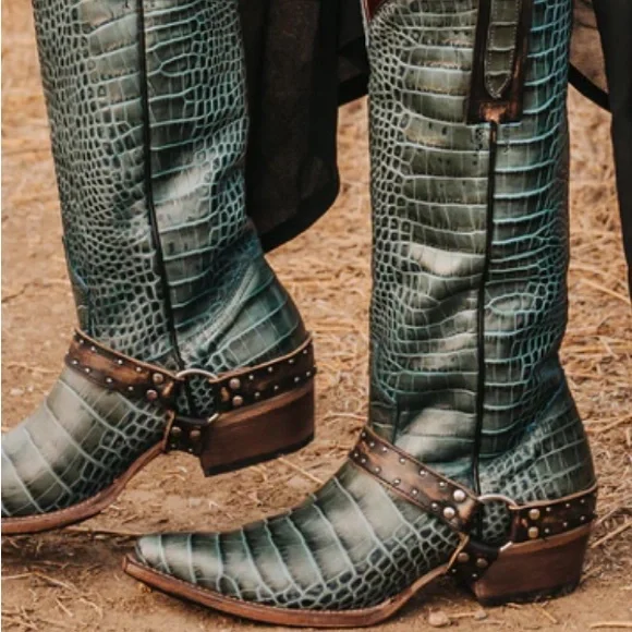 靴 Tornado mart fur croco leather boots Croco Leather Zip Up Boots